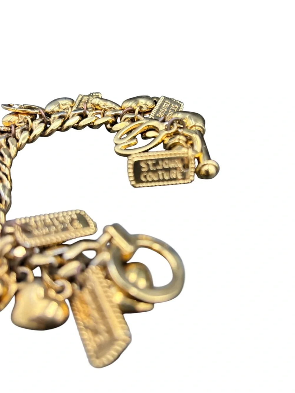 St. John “Love of My Life” Gold Plated Heart Logo Charm Bracelet Rare